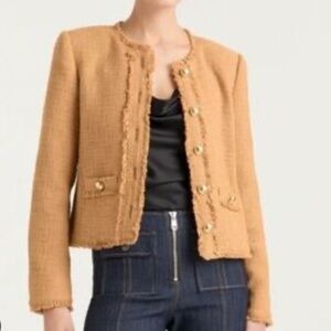 Cinq a Sept Women’s Christie Jacket in Sahara Size 4 Gold Buttons Fringe Trim